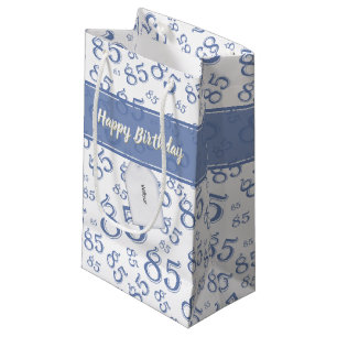 Happy 85. Geburtstag Zahlenmuster Blau/Weiß Kleine Geschenktüte