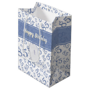 Happy 85. Geburtstag Zahlenmuster Blau/Weiß Mittlere Geschenktüte