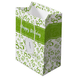 Happy 85. Geburtstag Zahlenmuster Grün/Weiß Mittlere Geschenktüte