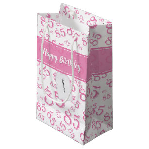 Happy 85. Geburtstag Zahlenmuster Rosa/Weiß Kleine Geschenktüte