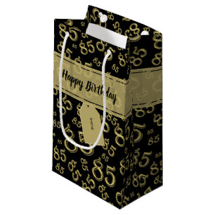 Happy 85. Geburtstag Zahlenmuster Schwarz/Gold Kleine Geschenktüte