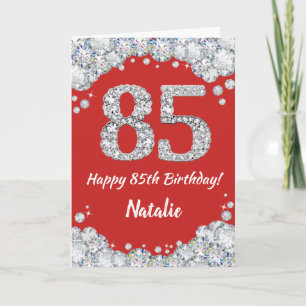 Happy 85. Geburtstagskarte Rot und Silber Glitzer Karte