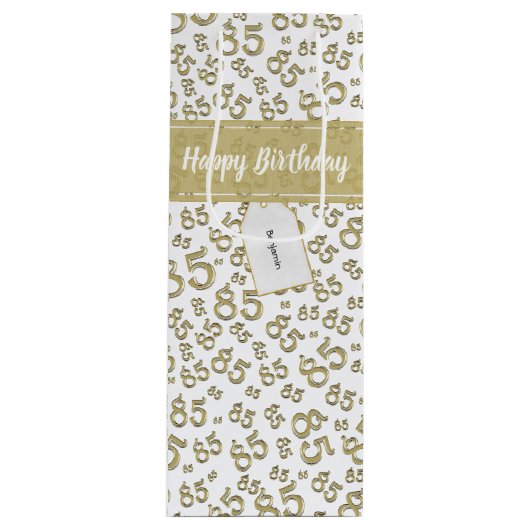 Happy 85th Random Number Pattern Gold/White Geschenktüte Für Weinflaschen (Vorderseite)