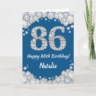 Happy 86. Geburtstag Blue and Silver Glitzer Card Karte