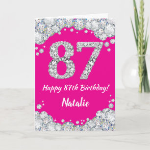 Happy 87. Geburtstag Hot Pink und Silver Glitzer Karte