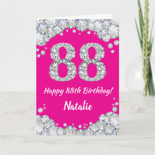 Happy 88. Geburtstag Hot Pink und Silver Glitzer Karte
