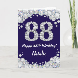 Happy 88. Geburtstag Navy Blue und Silver Glitzer Karte