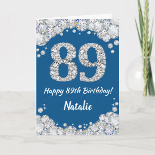 Happy 89. Geburtstag Blue and Silver Glitzer Card Karte