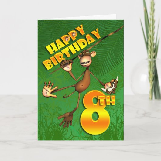 Happy 8. Geburtstag Monkey Banana Karte (Vorderseite)