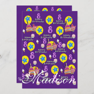 Happy 8. Geburtstagseinladung Geburtstag #8 Lila Einladung
