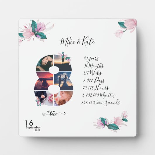 Happy 8. Jubiläum ,Custom Foto Collage Fotoplatte (Vorderseite)