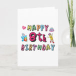 Happy 8th Birthday. 8 year b-day surprise Karte<br><div class="desc">Happy 8th Birthday. Funny and cute Birthday design with lovely teddy bear holding a gift and a funny pencil writing the birthday wishes. A perfect match for clothing,  shirts and accessories.</div>