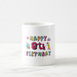 Happy 8th Birthday. 8 year b-day wishes Kaffeetasse<br><div class="desc">Happy 8th Birthday. Funny and cute Birthday design with lovely teddy bear holding a gift and a funny pencil writing the birthday wishes. A perfect match for clothing,  shirts and accessories.</div>