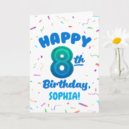 Happy 8th Birthday Card with Custom Name Karte (Kleine Pflanze)