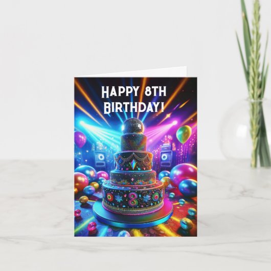 Happy 8th Birthday Disco Cake Karte (Vorderseite)