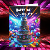 Happy 8th Birthday Disco Cake Karte