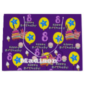 Happy 8th Birthday Geschenktasche #8 Lila Große Geschenktüte (Vorderseite)