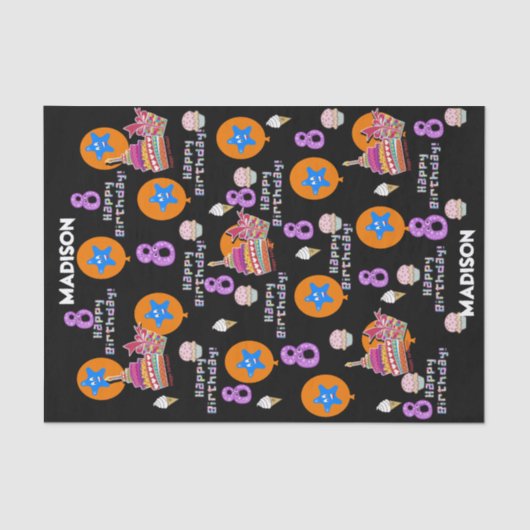 Happy 8th Birthday Tissue Paper #8 Black Seidenpapier (Vorderseite)