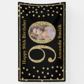 Happy 90. Geburtstag Banner Black and Gold Foto (Vertikal)