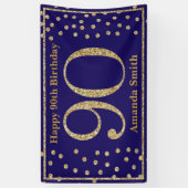 Happy 90. Geburtstag Banner Navy Blue Gold Glitzer (Vertikal)
