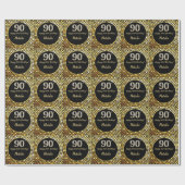 Happy 90. Geburtstag Black and Gold Glitzer Geschenkpapier (Flach)