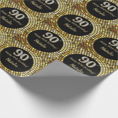 Happy 90. Geburtstag Black and Gold Glitzer Geschenkpapier (Ecke)