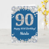 Happy 90. Geburtstag Blue and Silver Glitzer Card Karte (Gelbe Blume)