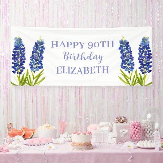 Happy 90. Geburtstag Bluebonnets Blue Flowers Banner (Party)