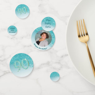 Happy 90. Geburtstag Chic Aquamarin Blue Glitzer Konfetti
