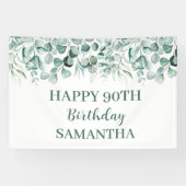 Happy 90. Geburtstag Eukalyptus Botanisch Rustikal Banner (Horizontal)