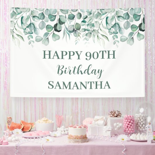 Happy 90. Geburtstag Eukalyptus Botanisch Rustikal Banner (Party)