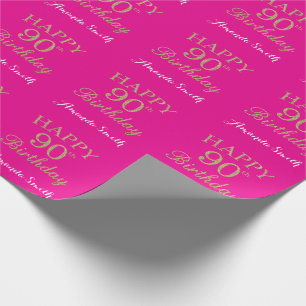 Happy 90. Geburtstag Gold Glitzer und Hot Pink Geschenkpapier