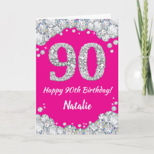 Happy 90. Geburtstag Hot Pink und Silver Glitzer Karte