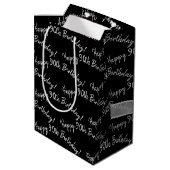 Happy 90. Geburtstag mit Bogen Mittlere Geschenktüte (Rückseite Schrägansicht)