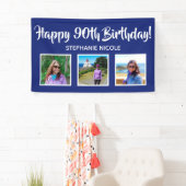 Happy 90. Geburtstag Navy Blue Personalisierte Fot Banner (Insitu)