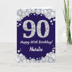 Happy 90. Geburtstag Navy Blue und Silver Glitzer Karte