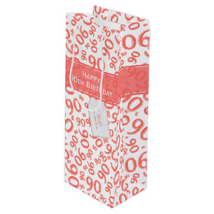 Happy 90. Geburtstag Nummer Muster Korallen/Weiß Geschenktüte Für Weinflaschen