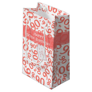 Happy 90. Geburtstag Nummer Muster Korallen/Weiß Kleine Geschenktüte