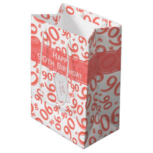 Happy 90. Geburtstag Nummer Muster Korallen/Weiß Mittlere Geschenktüte