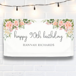 Happy 90. Geburtstag Pink Peach Floral Banner