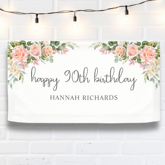 Happy 90. Geburtstag Pink Peach Floral Banner