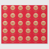 Happy 90. Geburtstag Rot und Gold Glitzer Geschenkpapier (Flach)