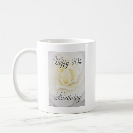 Happy 90. Geburtstag Weiße Blume Kaffeetasse (Links)