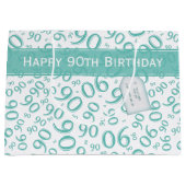 Happy 90. Random Number Pattern Aquamarin/weiß Große Geschenktüte (Vorderseite)