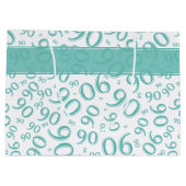 Happy 90. Random Number Pattern Aquamarin/weiß Große Geschenktüte (Rückseite)