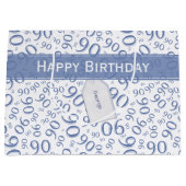 Happy 90. Random Number Pattern Blau/Weiß Große Geschenktüte (Vorderseite)