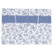 Happy 90. Random Number Pattern Blau/Weiß Große Geschenktüte (Rückseite)