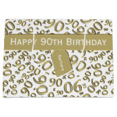 Happy 90. Random Number Pattern Gold/Weiß Große Geschenktüte (Vorderseite)