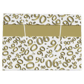 Happy 90. Random Number Pattern Gold/Weiß Große Geschenktüte (Rückseite)