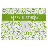 Happy 90. Random Number Pattern Green/White Große Geschenktüte (Vorderseite)